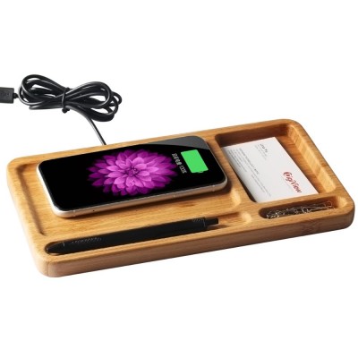 Newest Multifunctional Bamboo Storage Box Mobile Phone Wireless Charger Stand Holder